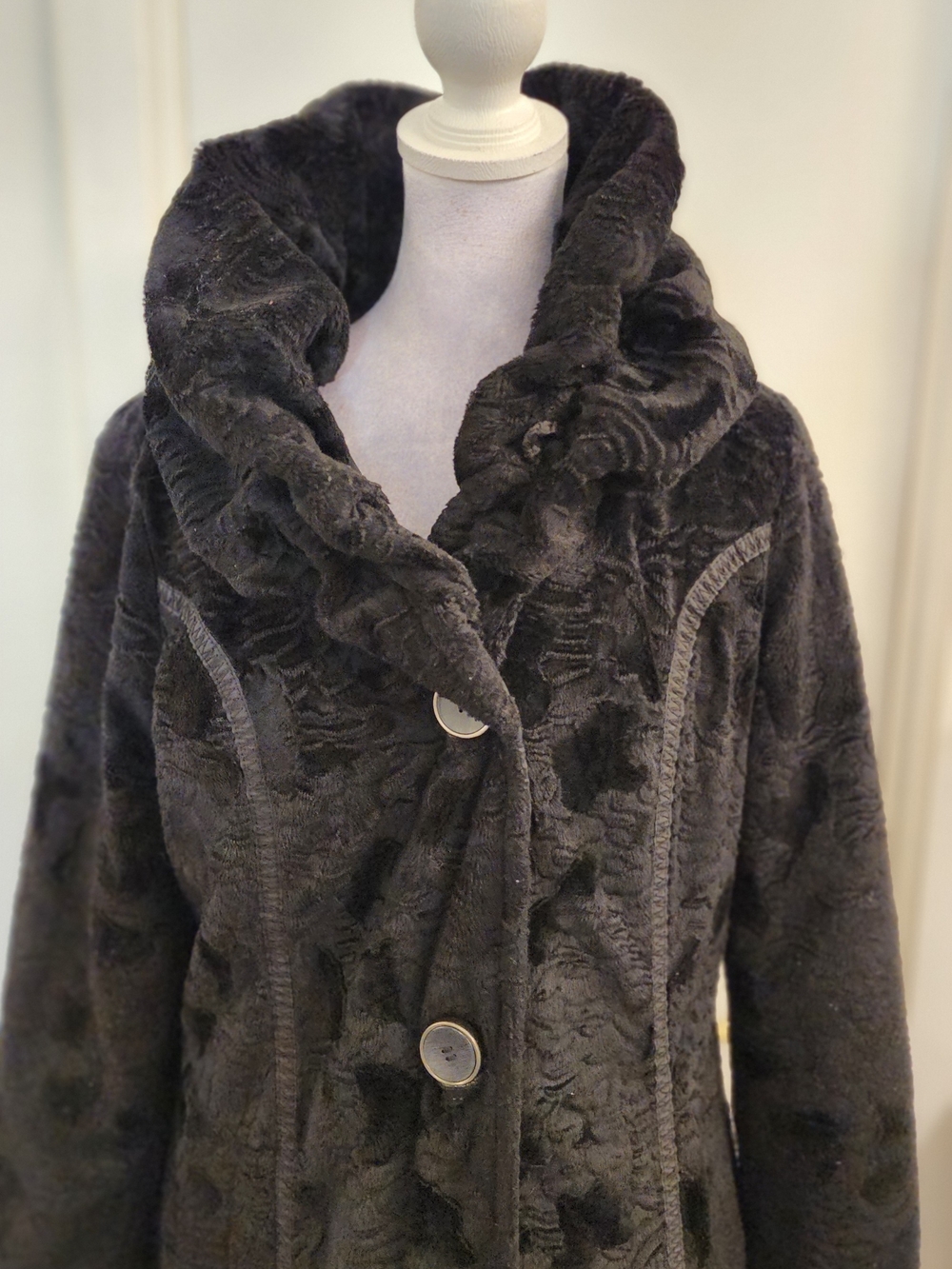 Laundry by Shelli Segal Reversible Faux Fur Quilted Coat Black Small - Picture 9 of 16